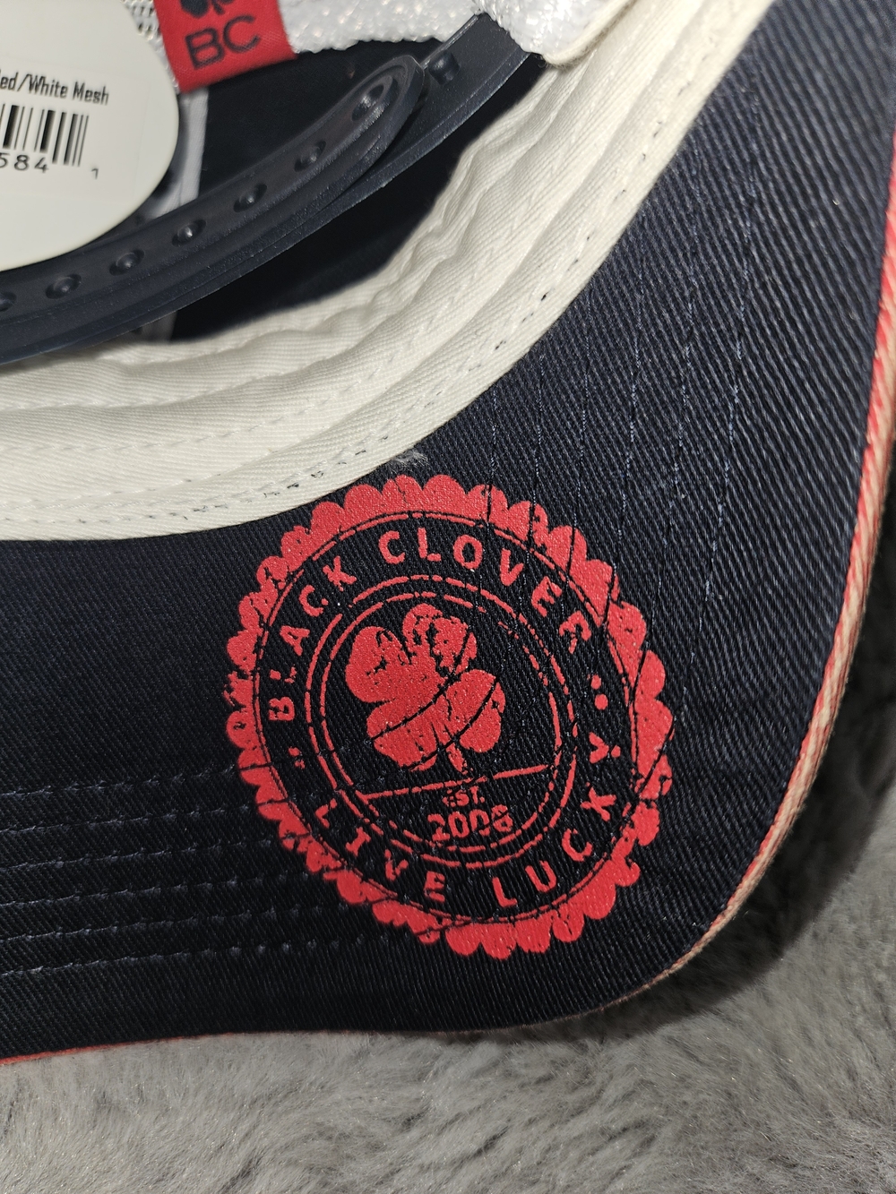 NEW! Black Clover Red & Navy Trucker Hat with American Flag Clover Patch NWT - Picture 7 of 12